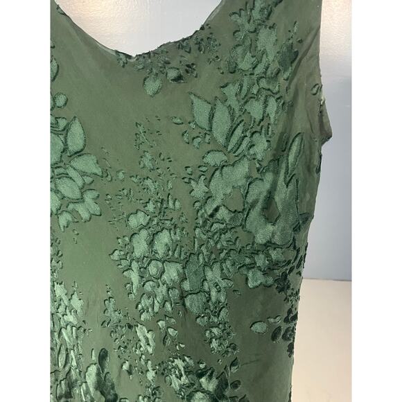 R&M Richards VTG Green Burnout Silk Blend Floral Tiered Maxi Dress Size Medium - Picture 11 of 12